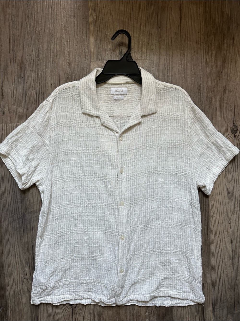 Lightweight Linen Blend Cream Textured Short-Sleeve Button-Up Shirt XL